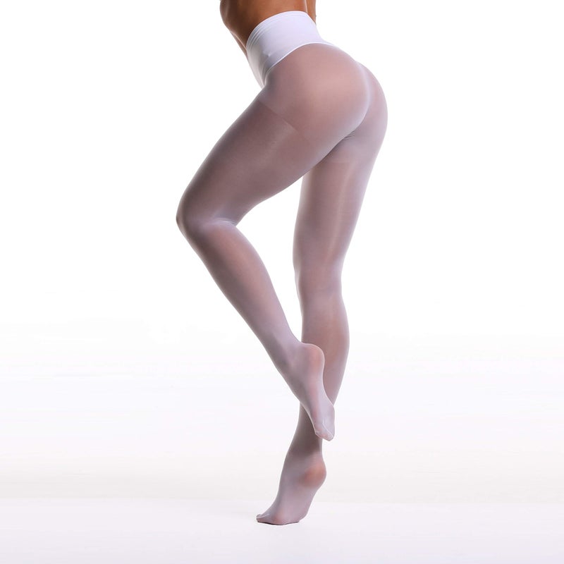 Frola Oil Shiny Stockings Pantyhose 360Â°Seamless Crotch High Waist Smooth Tights for Women(Large,1Pair White) - Image 5